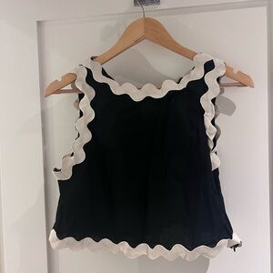 Petal & Pup Black and Cream Wavy Trim Crop Top
